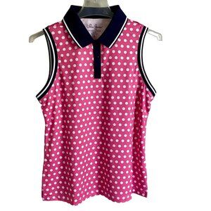 Lillie Green Pink Polka Dot Sleeveless Top Quarter Button Women's Small NEW